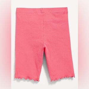 NWOT Old Navy Ribbed Lettuce-Edge Biker Pink Girls Shorts Medium (8)
